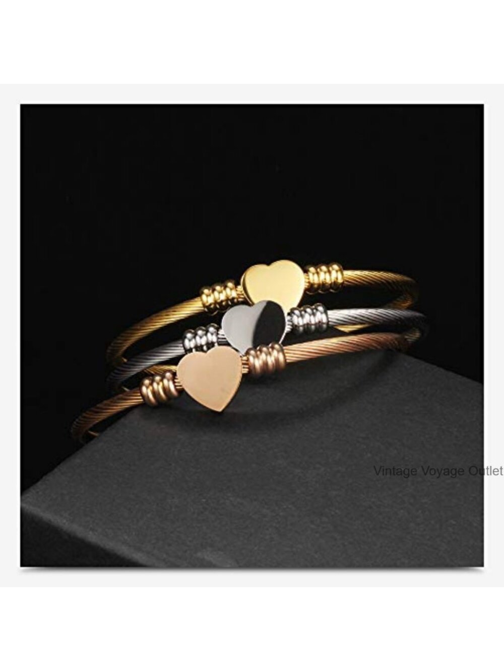 316L Stainless Steel Heart Charm Bracelet 18k Gold Plated Adjustable Chain